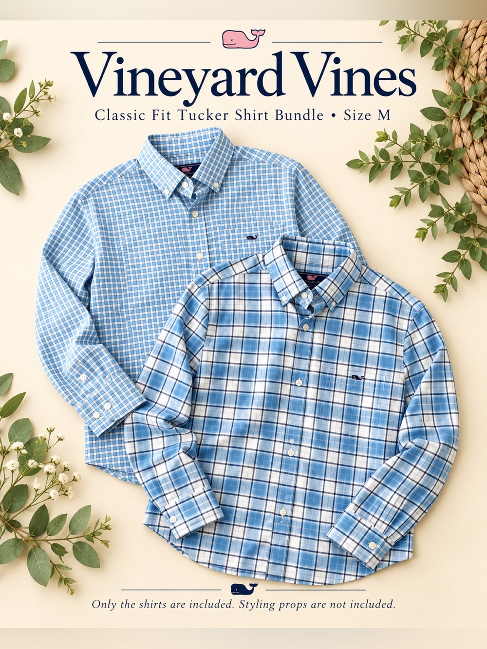 Vineyard Vines Men’s M Classic Fit Tucker Performance Shirt Bundle of 2